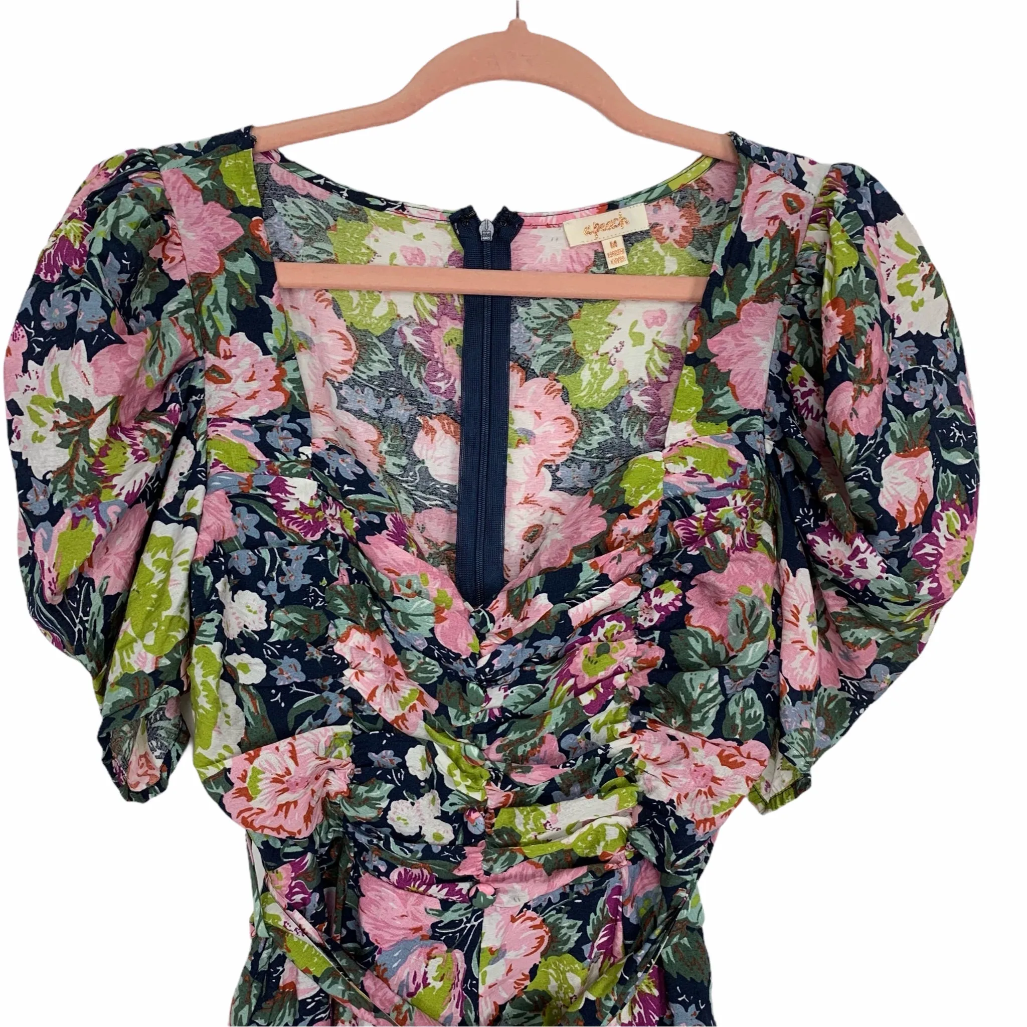 A Peach Floral Print Belted Romper- Size M
