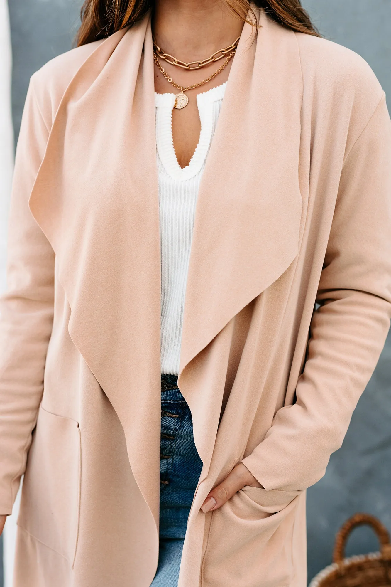 Asking Around Waterfall Draped Trench Coat (Sand)