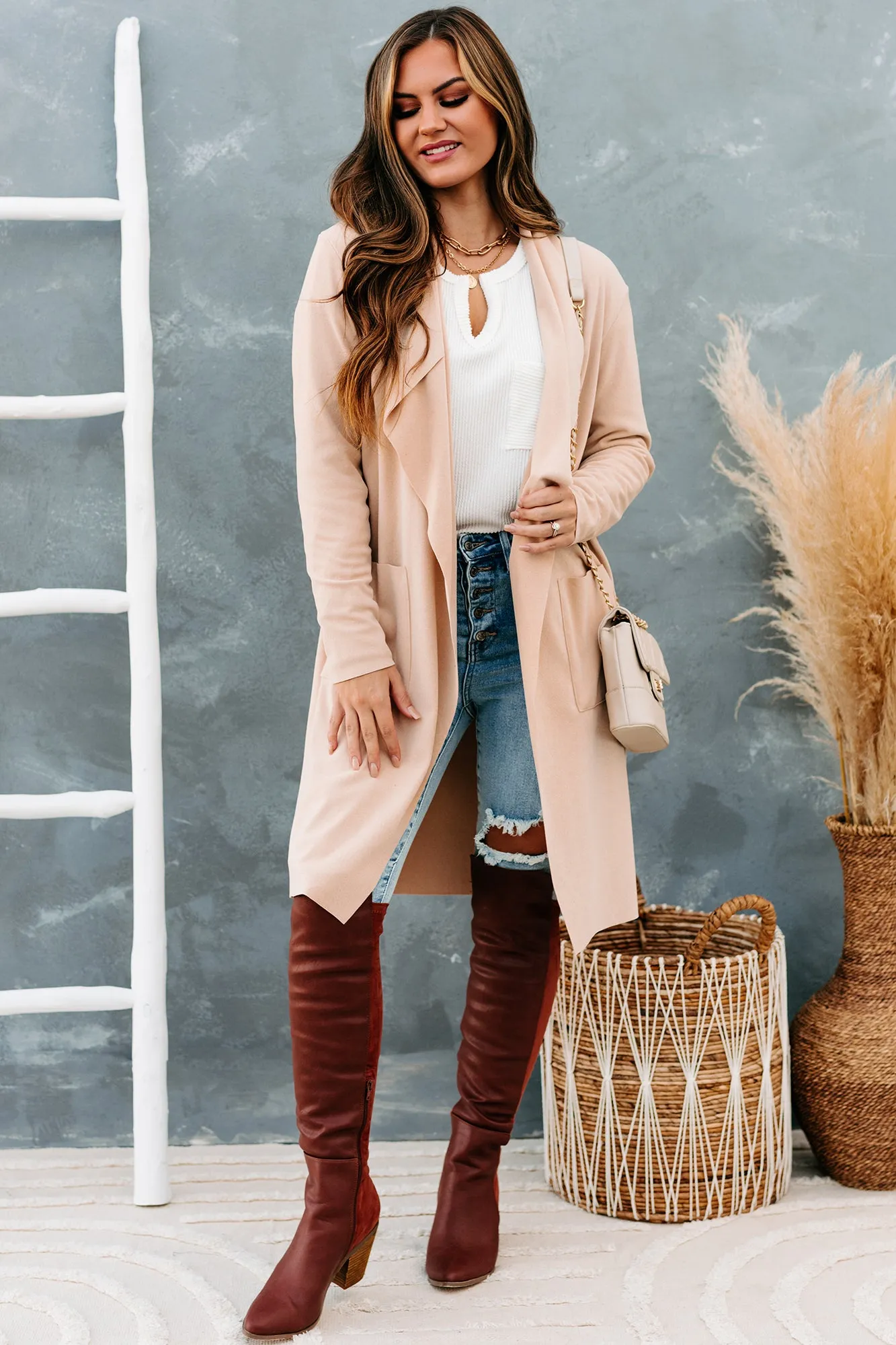 Asking Around Waterfall Draped Trench Coat (Sand)