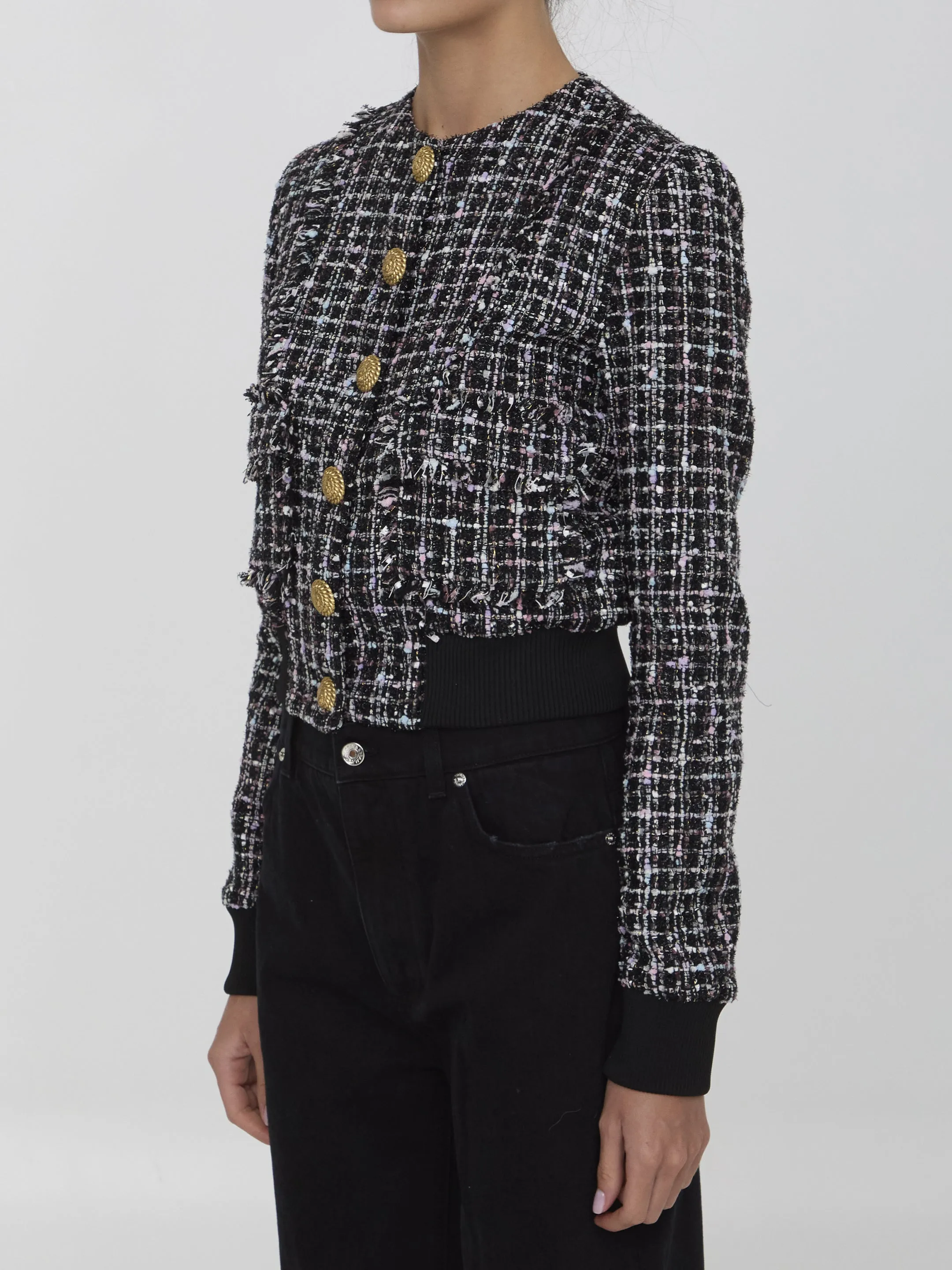 Balmain Buttoned Metallic Tweed Jacket