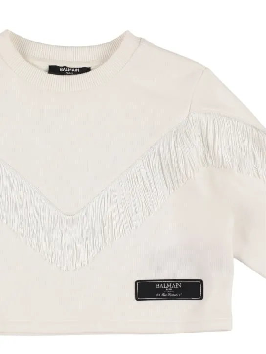 Balmain   Cropped cotton sweatshirt w/ fringe 