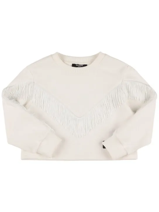Balmain   Cropped cotton sweatshirt w/ fringe 