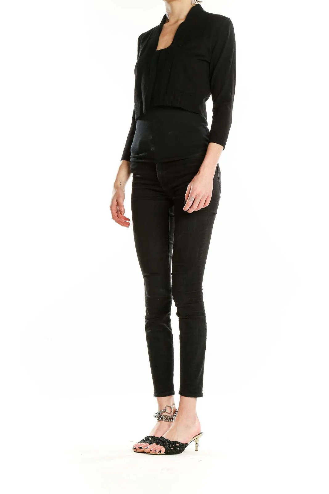 Black Cropped Nylon Blend Jacket
