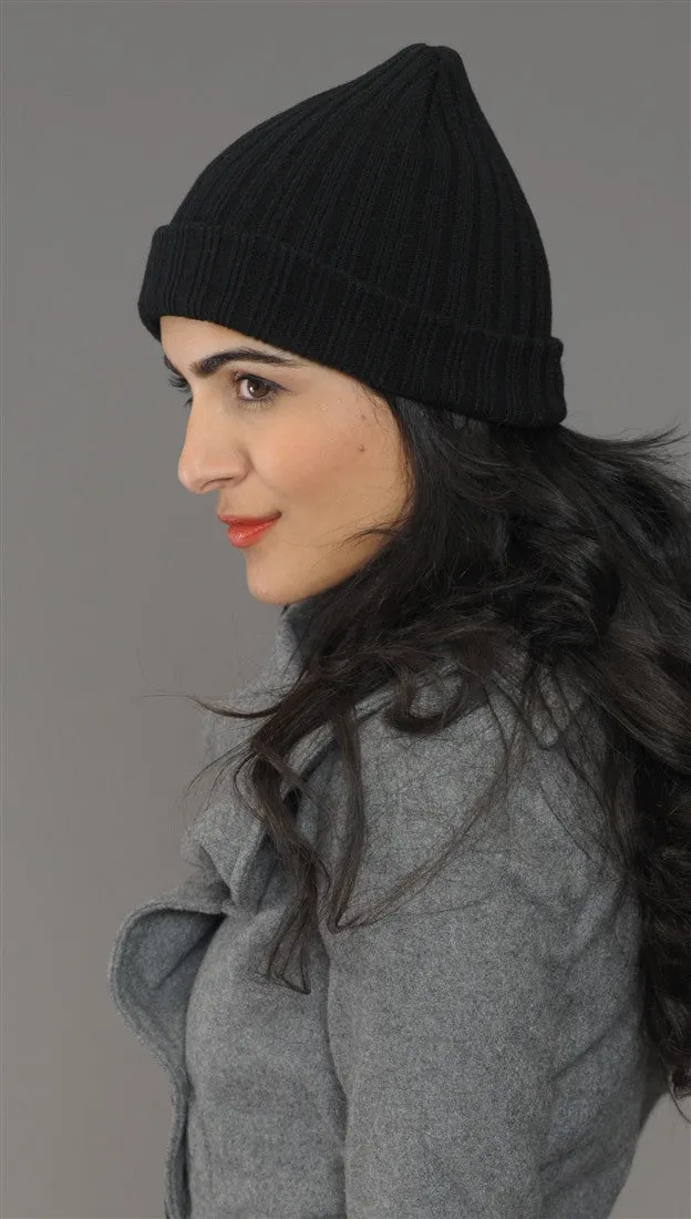 Black Fitted Knit Beanie