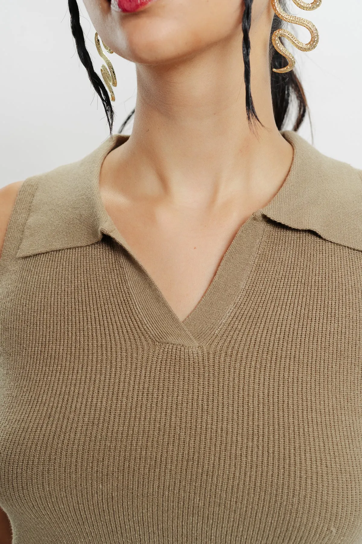 Brown Collared Crop Tank Top