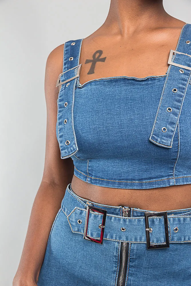 Buckled Denim Cropped Shirt