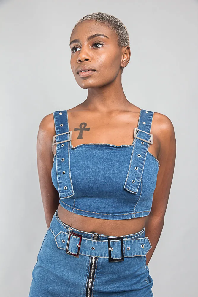 Buckled Denim Cropped Shirt