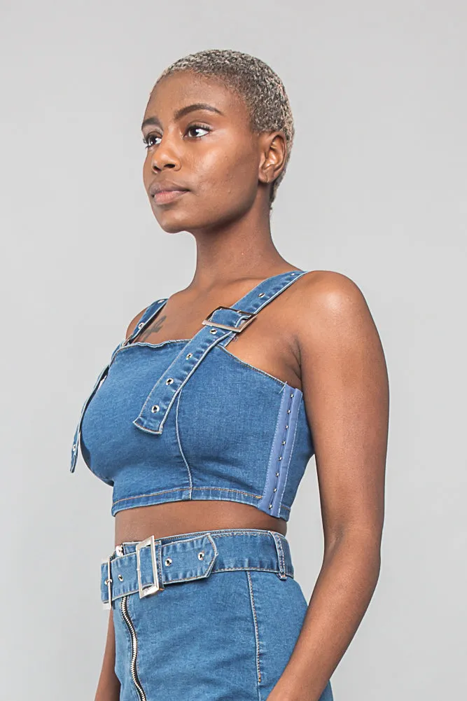 Buckled Denim Cropped Shirt