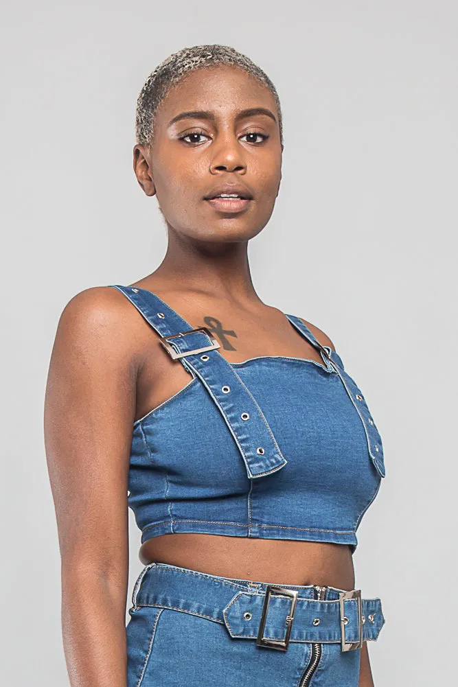 Buckled Denim Cropped Shirt