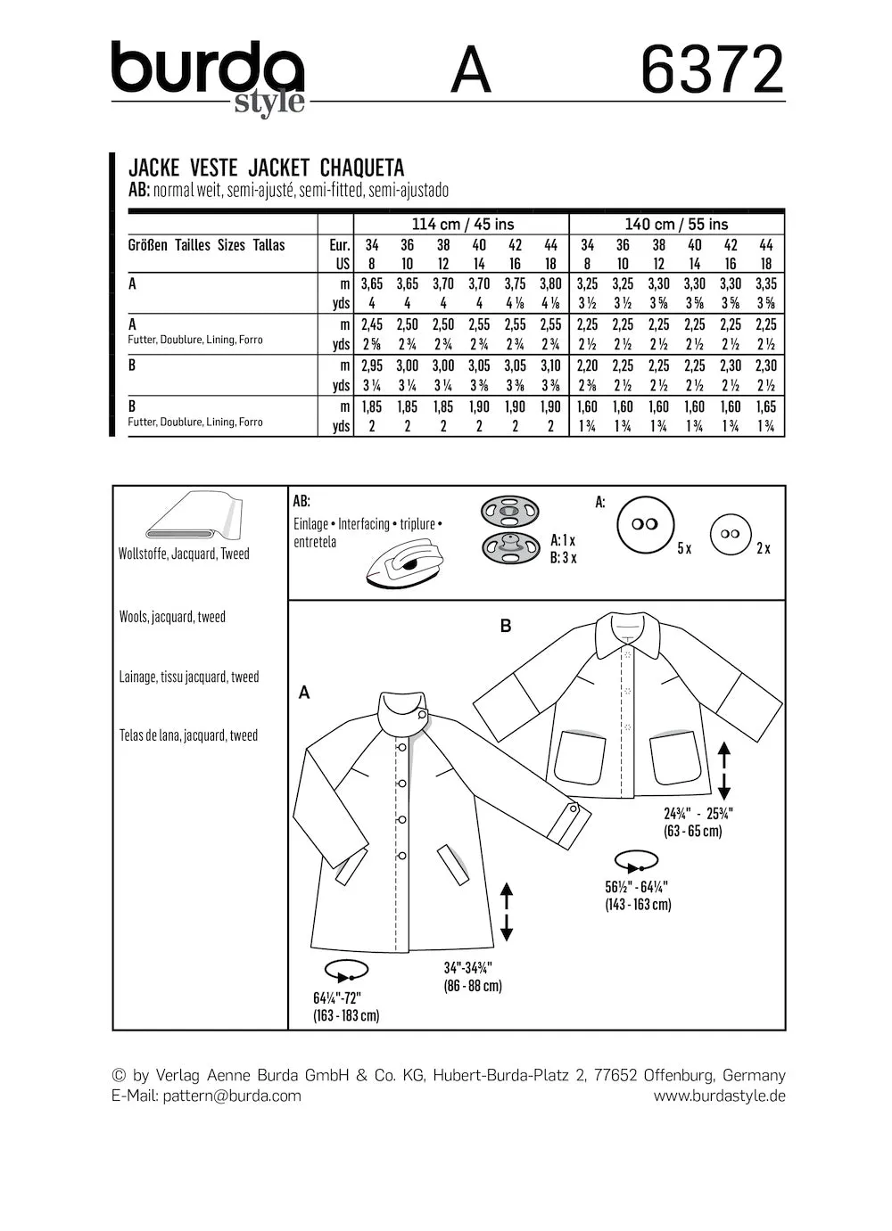 Burda Pattern 6372 Misses' Jackets (8-18)