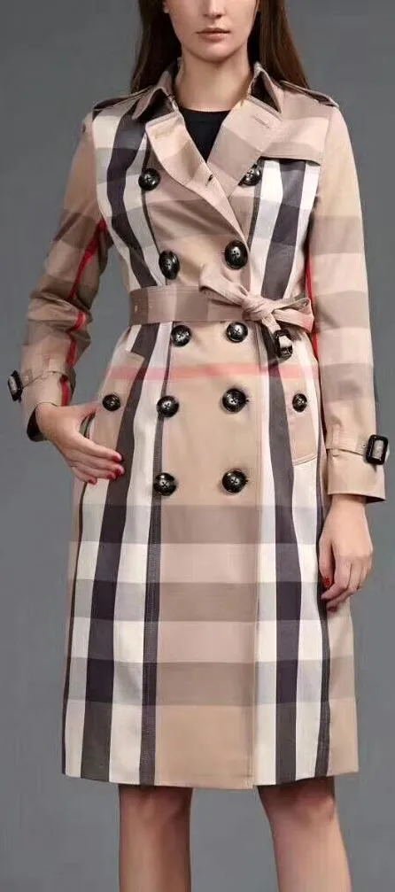 Check-Print Double-Breasted Trench Coat