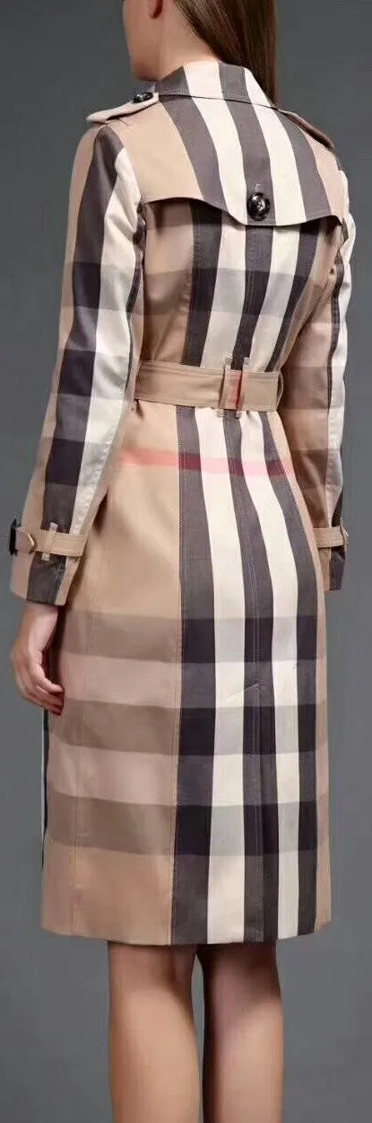 Check-Print Double-Breasted Trench Coat