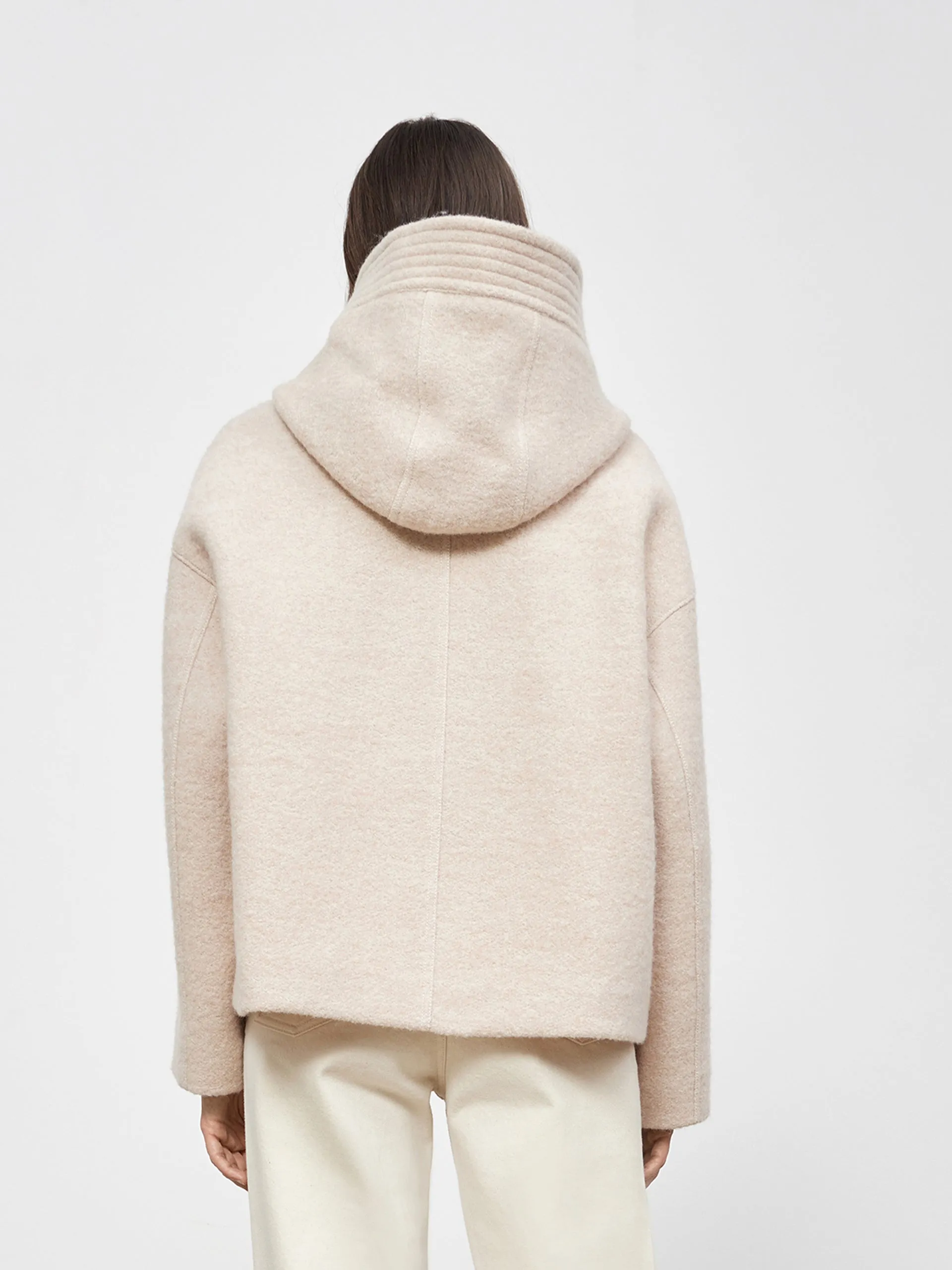 Contrast Hooded Cropped Wool Jacket