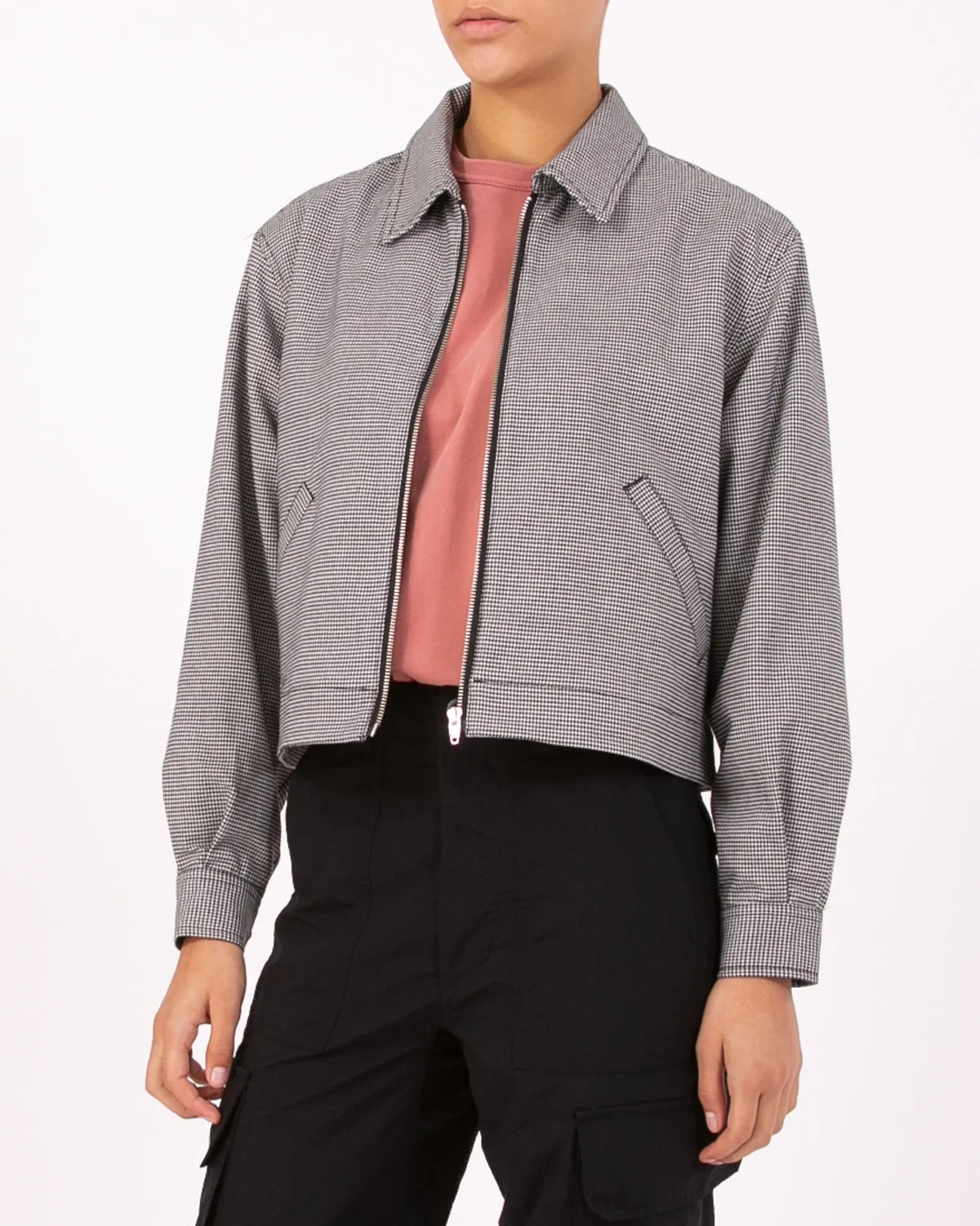Crop Harrington Jacket - Houndstooth