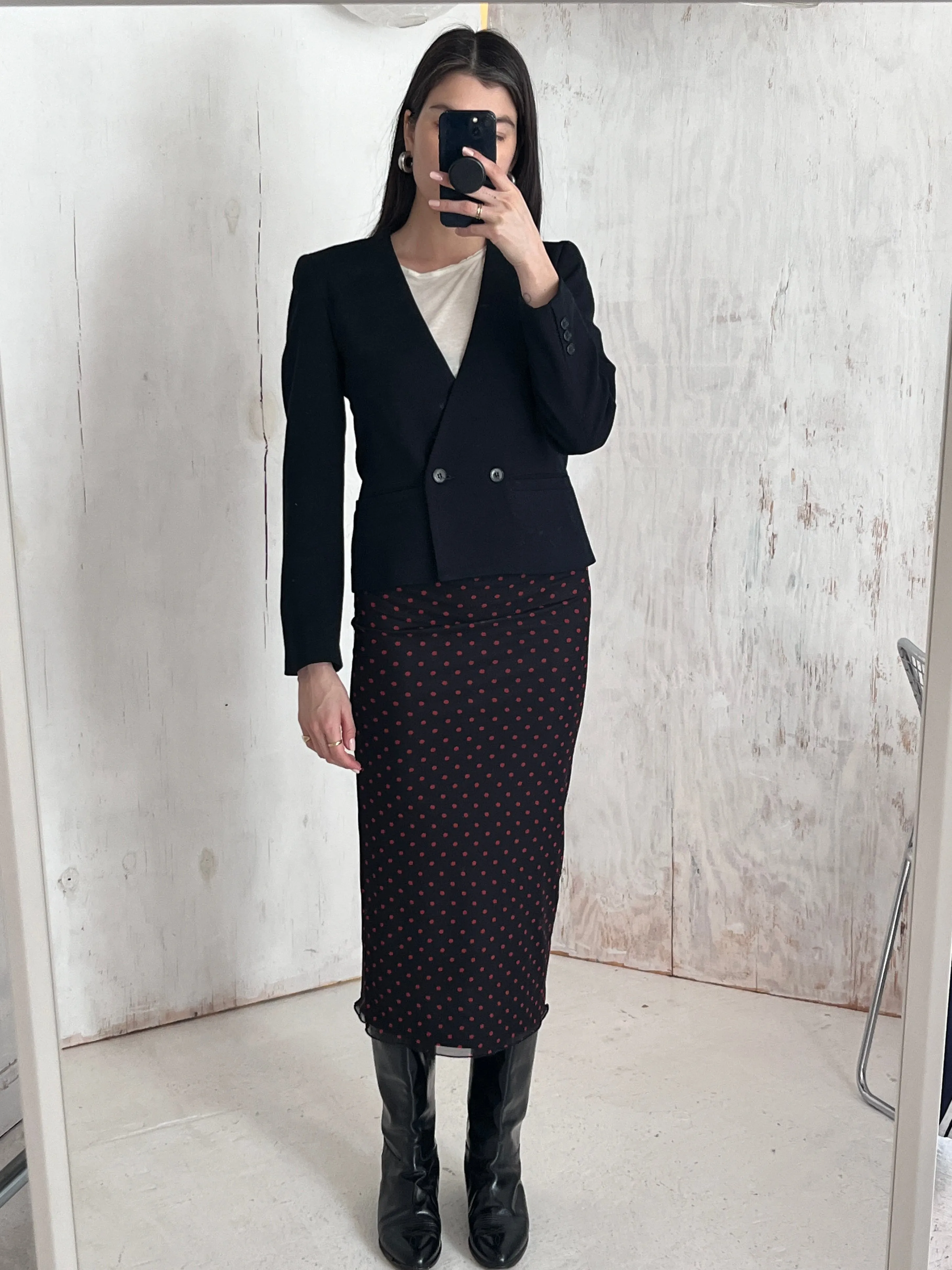 Cropped black wool tuxedo jacket