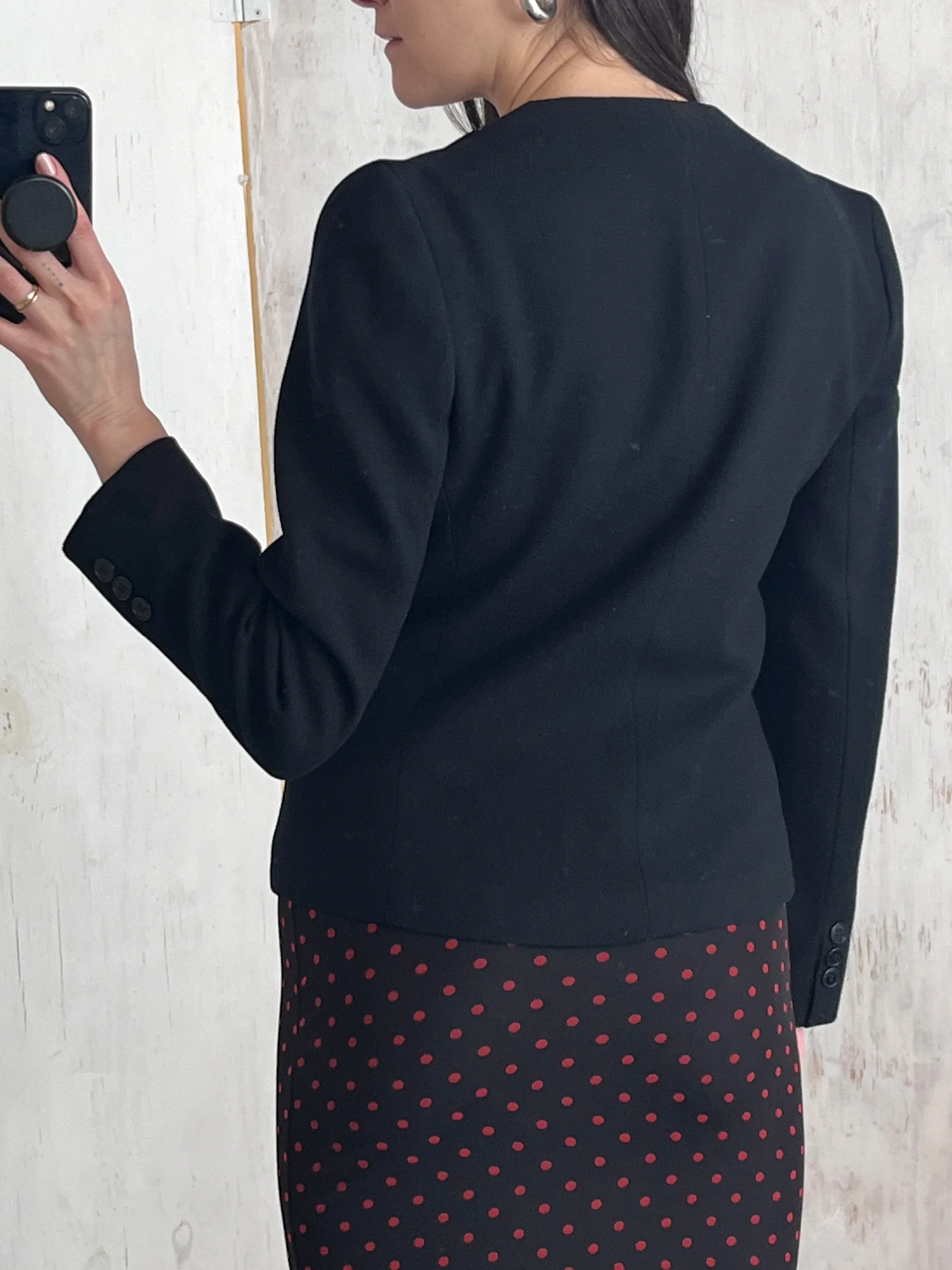 Cropped black wool tuxedo jacket