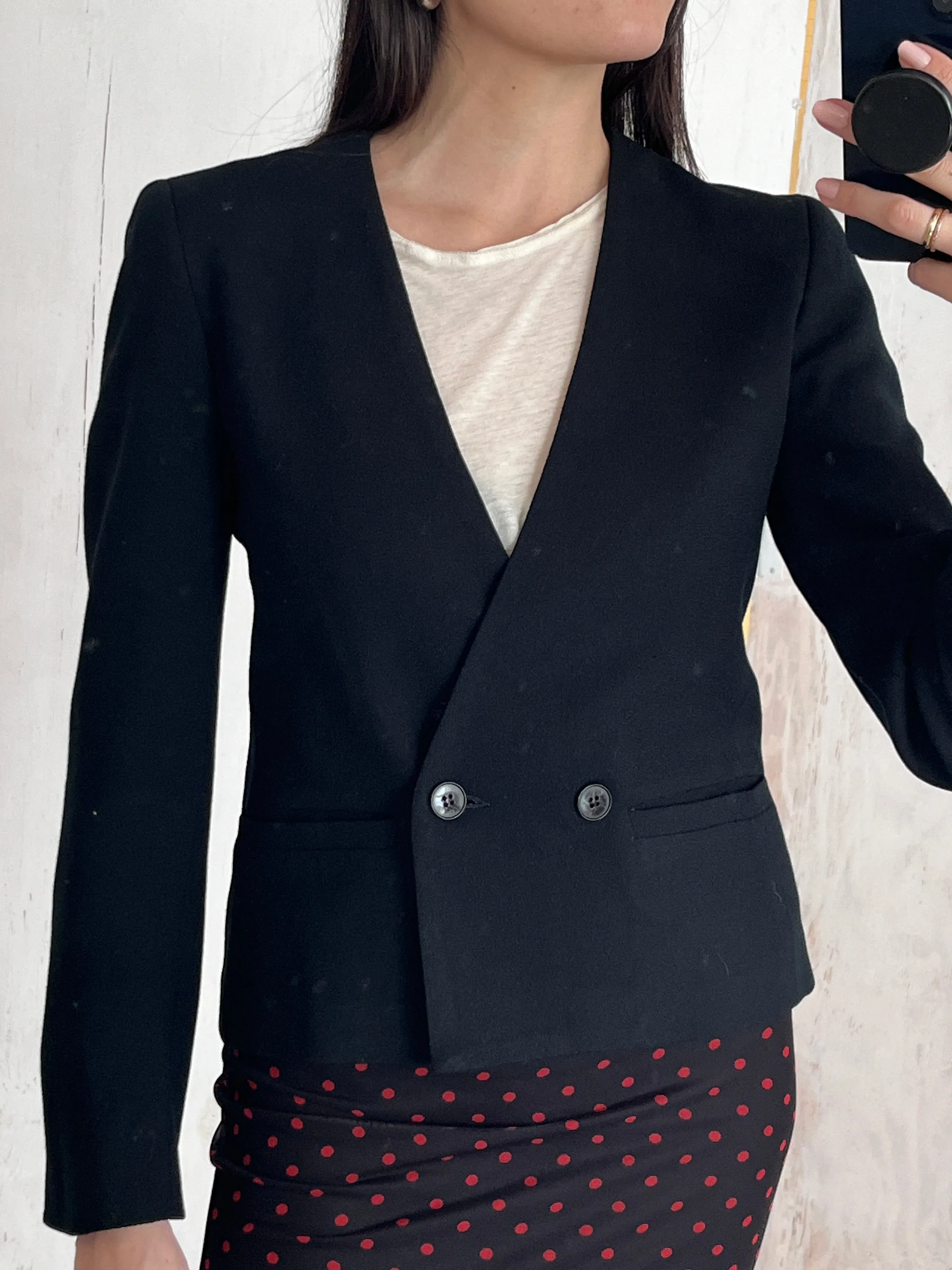 Cropped black wool tuxedo jacket