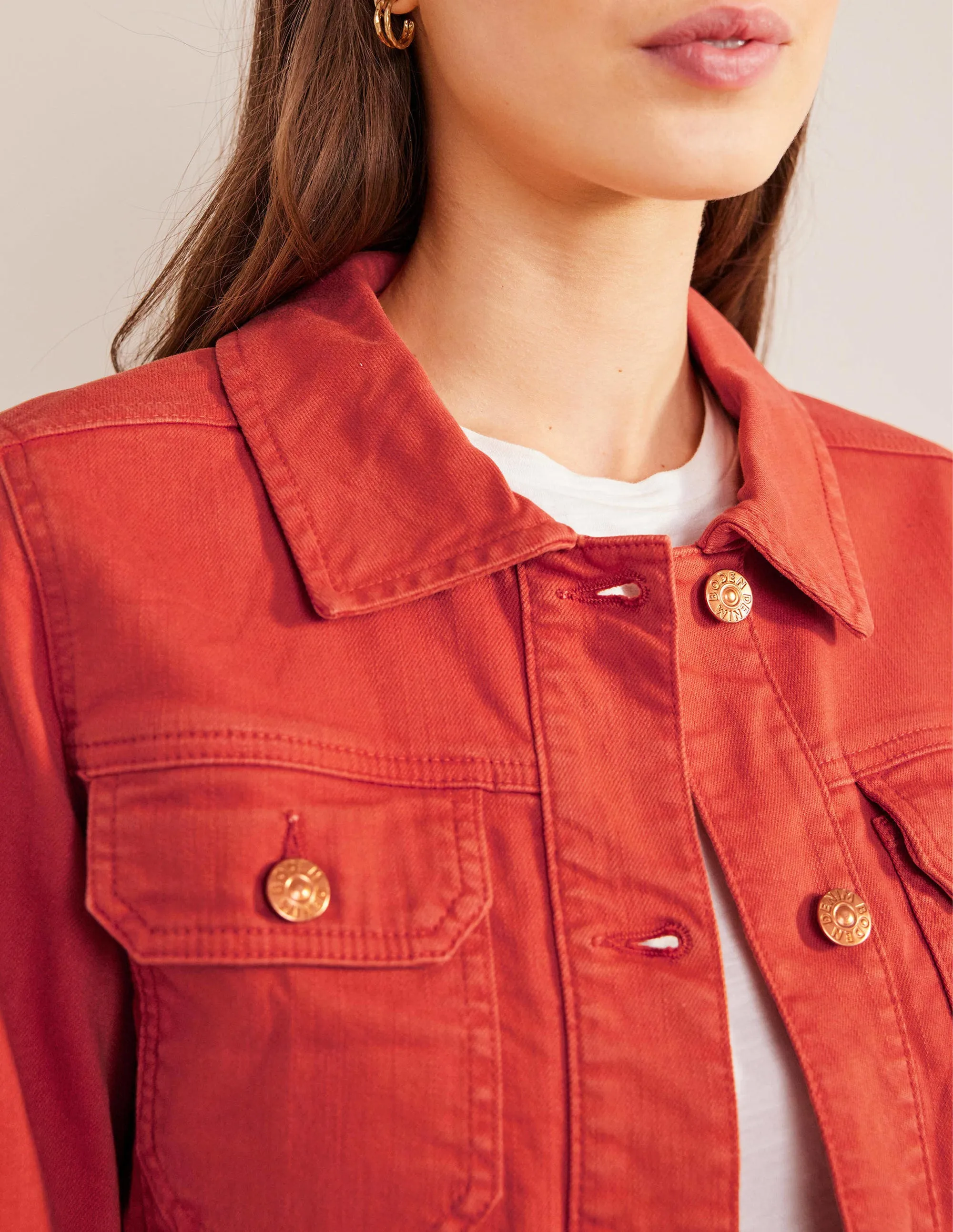 Cropped Casual Cotton Jacket-Tomato