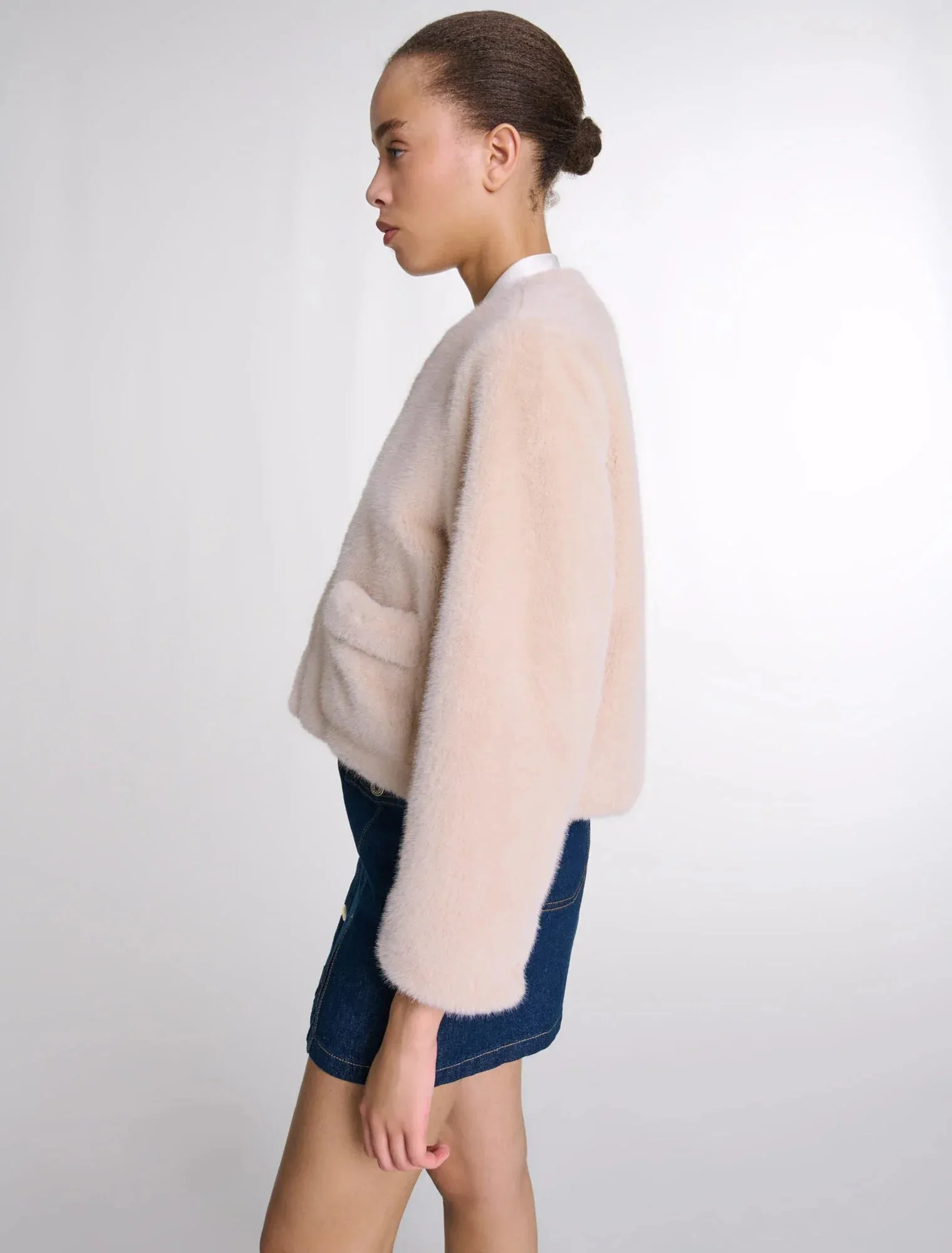Cropped faux fur jacket