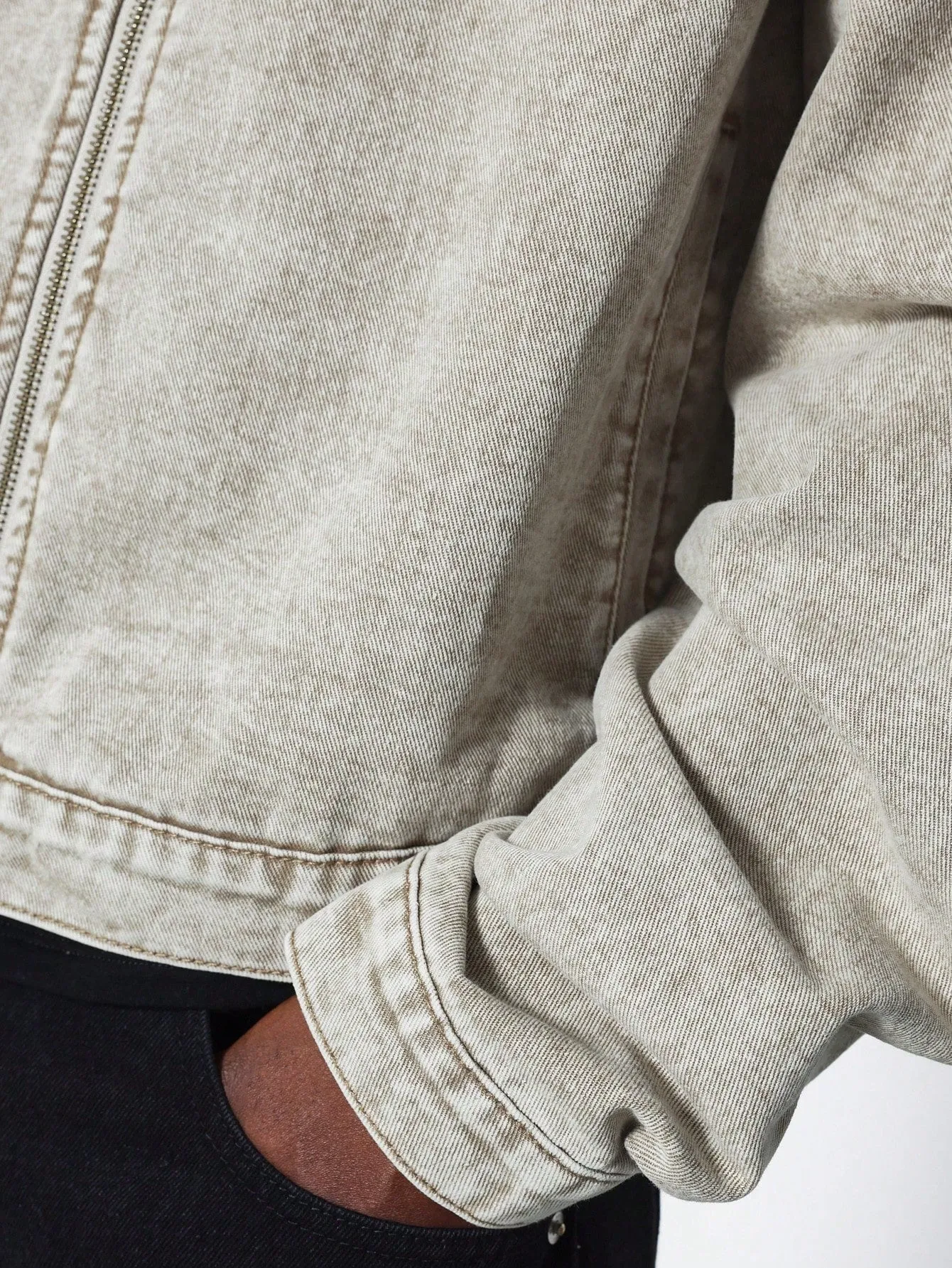 Cropped Washed Denim Worker Jacket