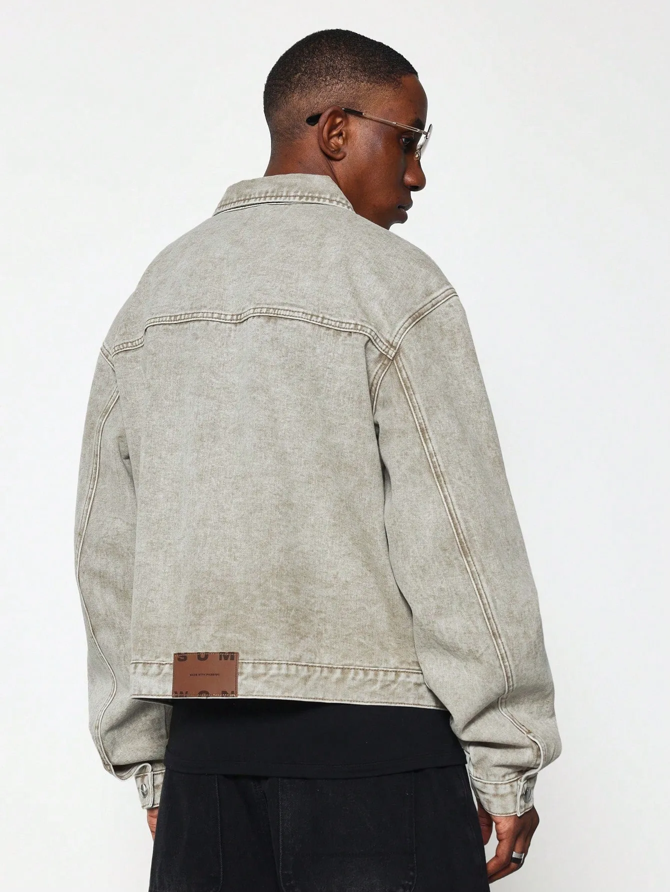 Cropped Washed Denim Worker Jacket
