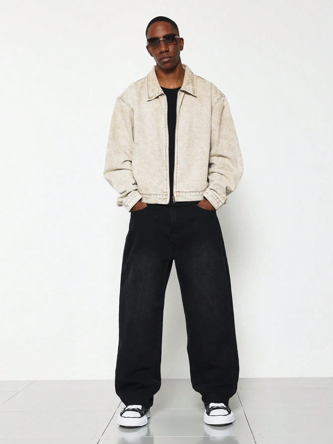 Cropped Washed Denim Worker Jacket