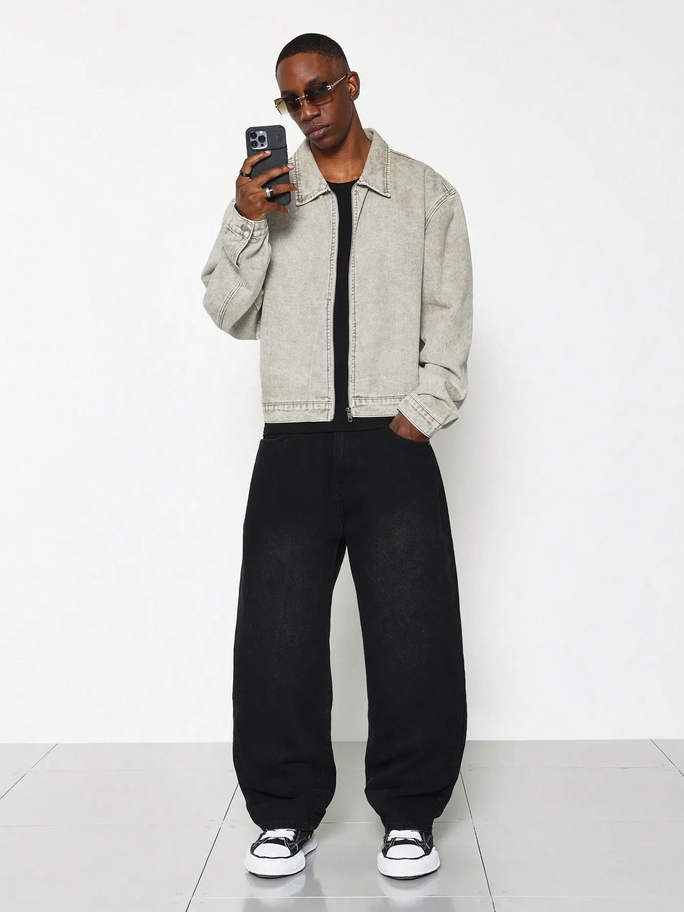 Cropped Washed Denim Worker Jacket