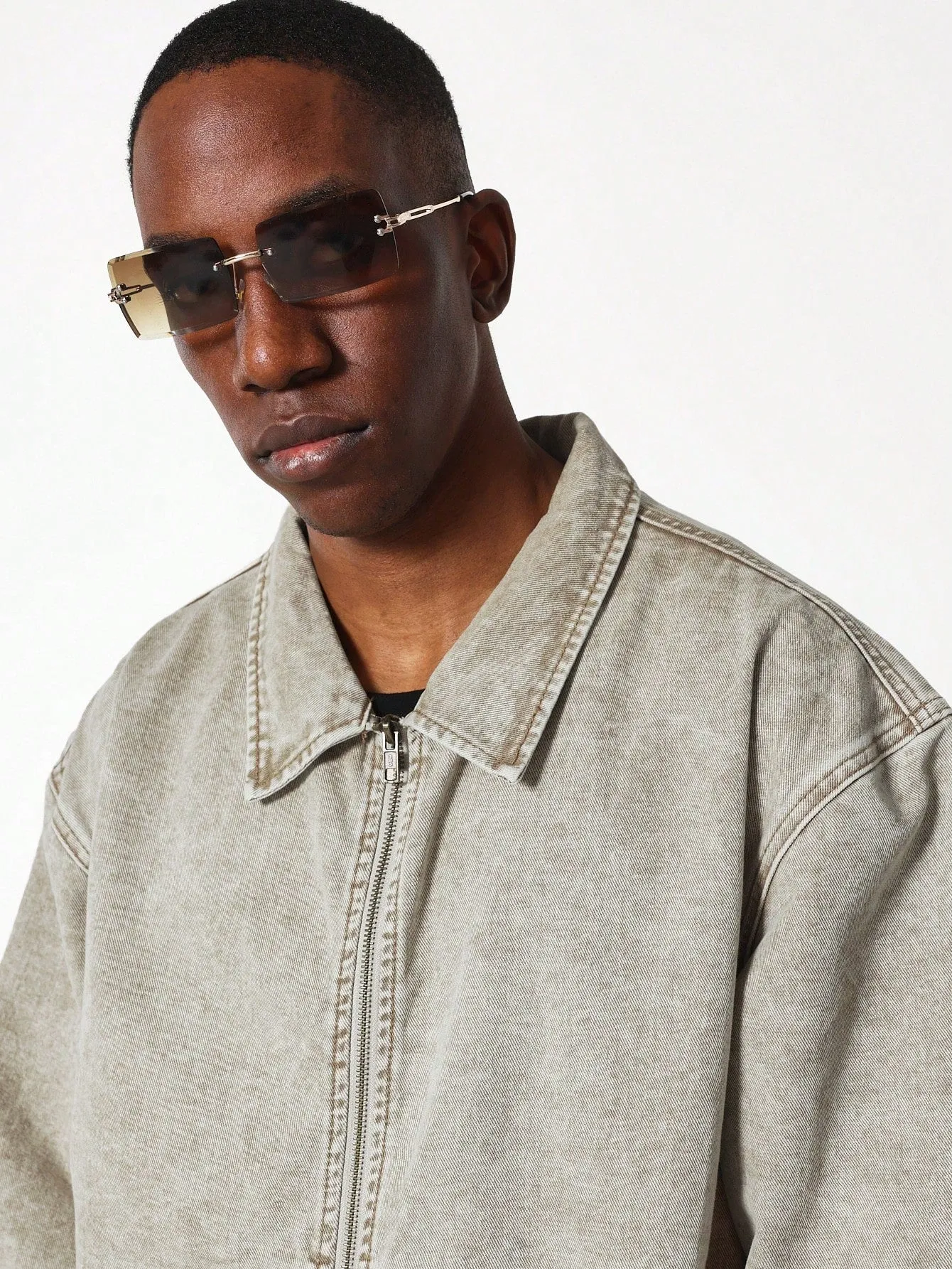 Cropped Washed Denim Worker Jacket