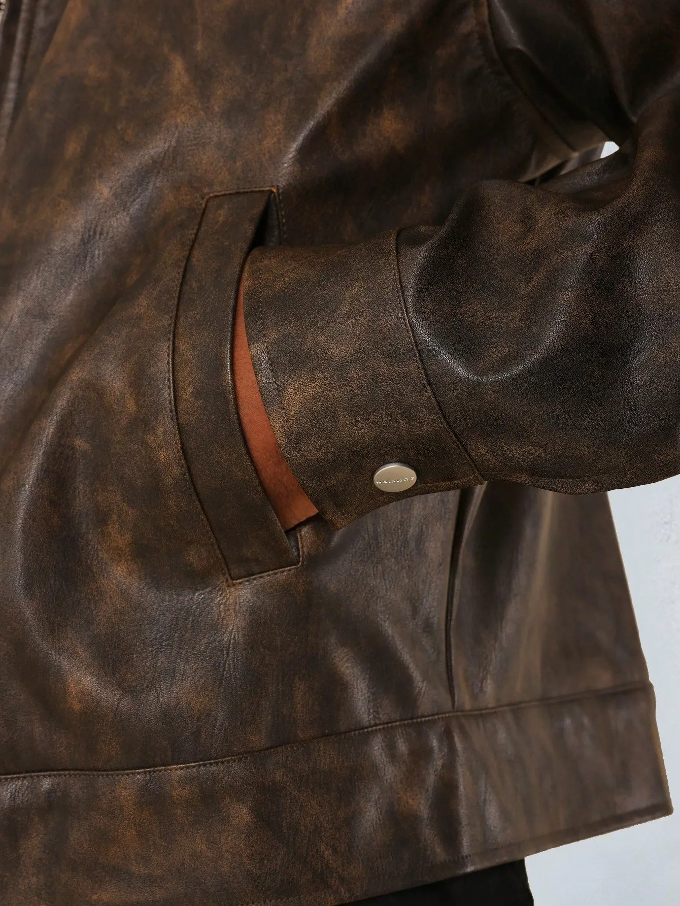 Cropped Washed PU Worker Jacket