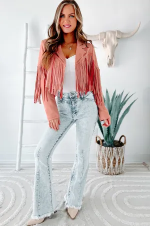 Daring Delight Faux Suede Fringe Jacket (Mauve)
