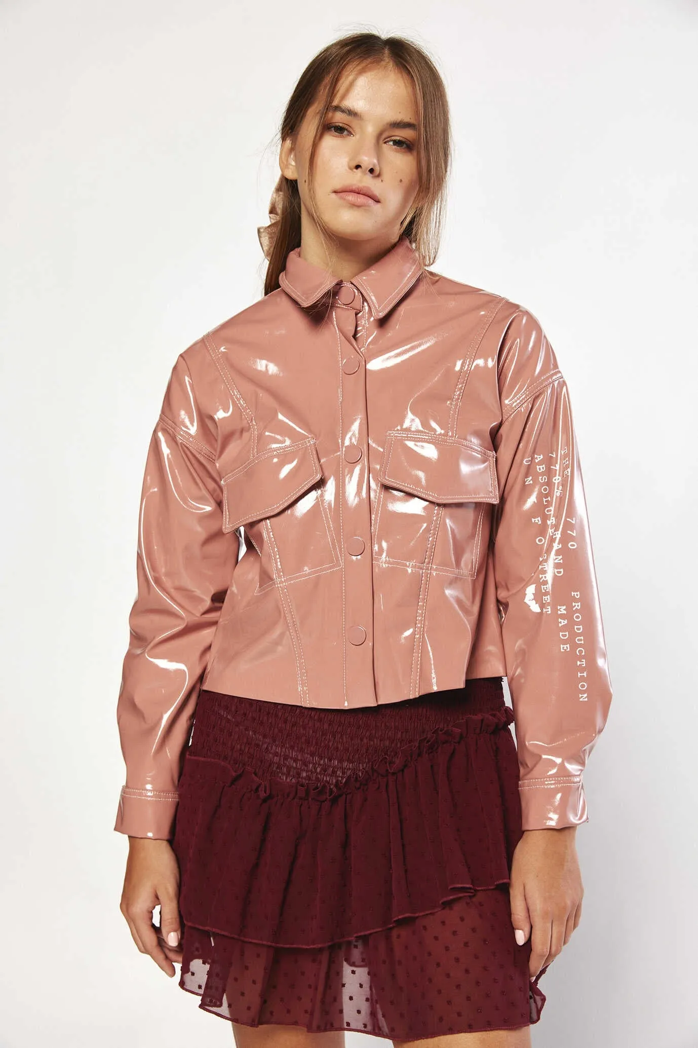 Dusty pink cropped vinyl jacket | HANDINA
