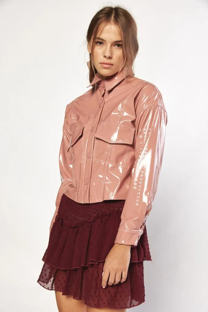 Dusty pink cropped vinyl jacket | HANDINA