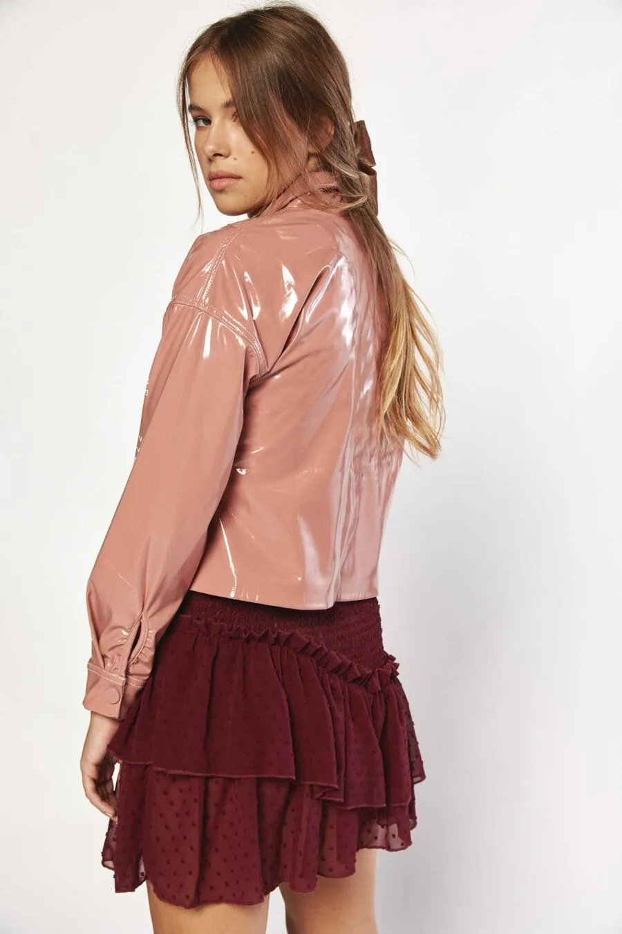 Dusty pink cropped vinyl jacket | HANDINA
