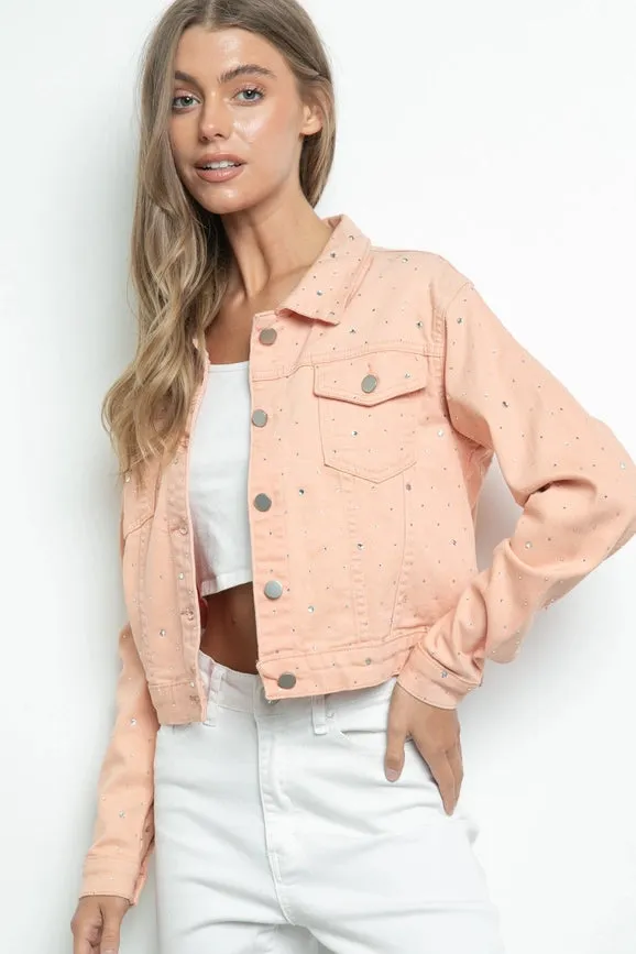 Embellished Stretch Button Down Denim Jacket