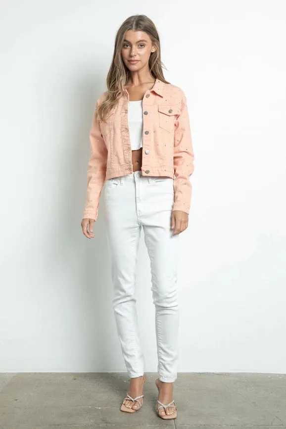 Embellished Stretch Button Down Denim Jacket
