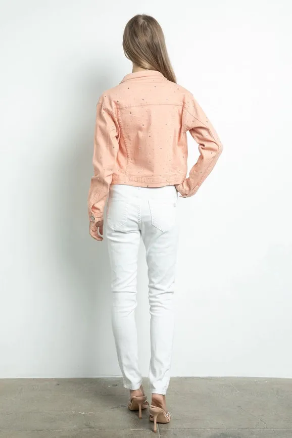 Embellished Stretch Button Down Denim Jacket