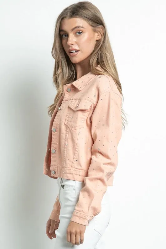Embellished Stretch Button Down Denim Jacket