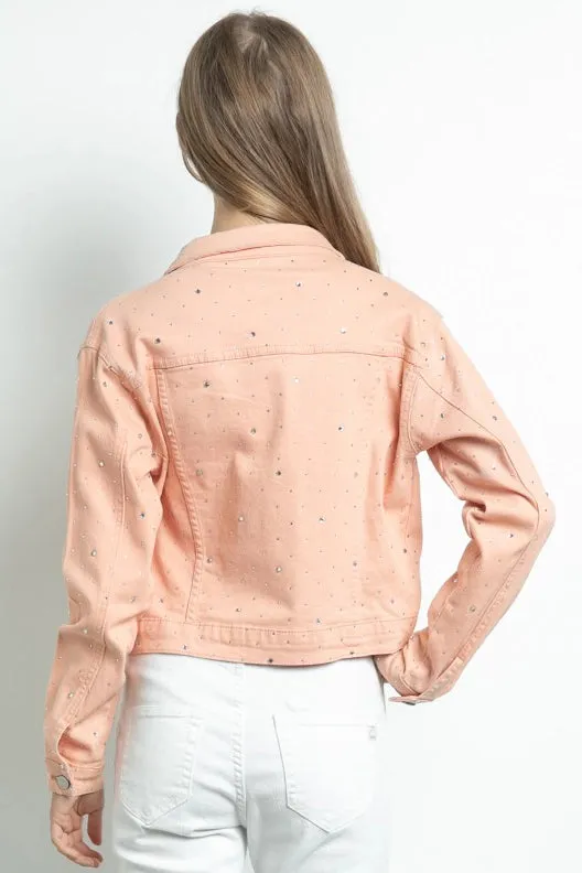 Embellished Stretch Button Down Denim Jacket