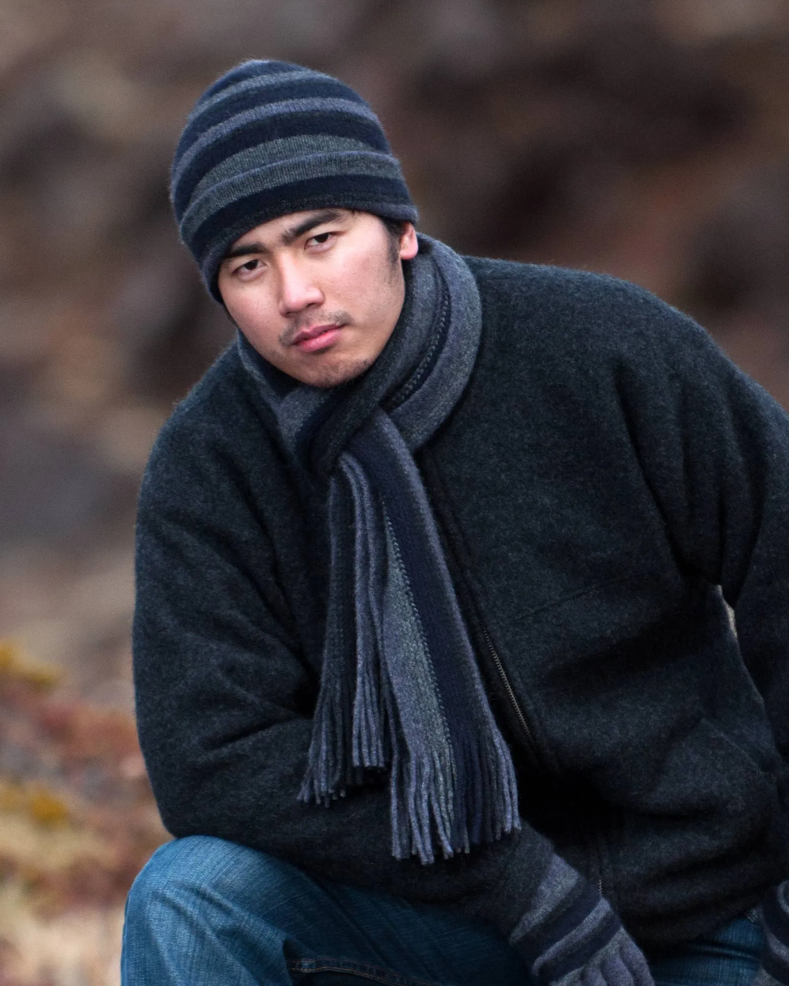Graphite (Navy-Black-Blue) Multi Stripe Scarf - NX205