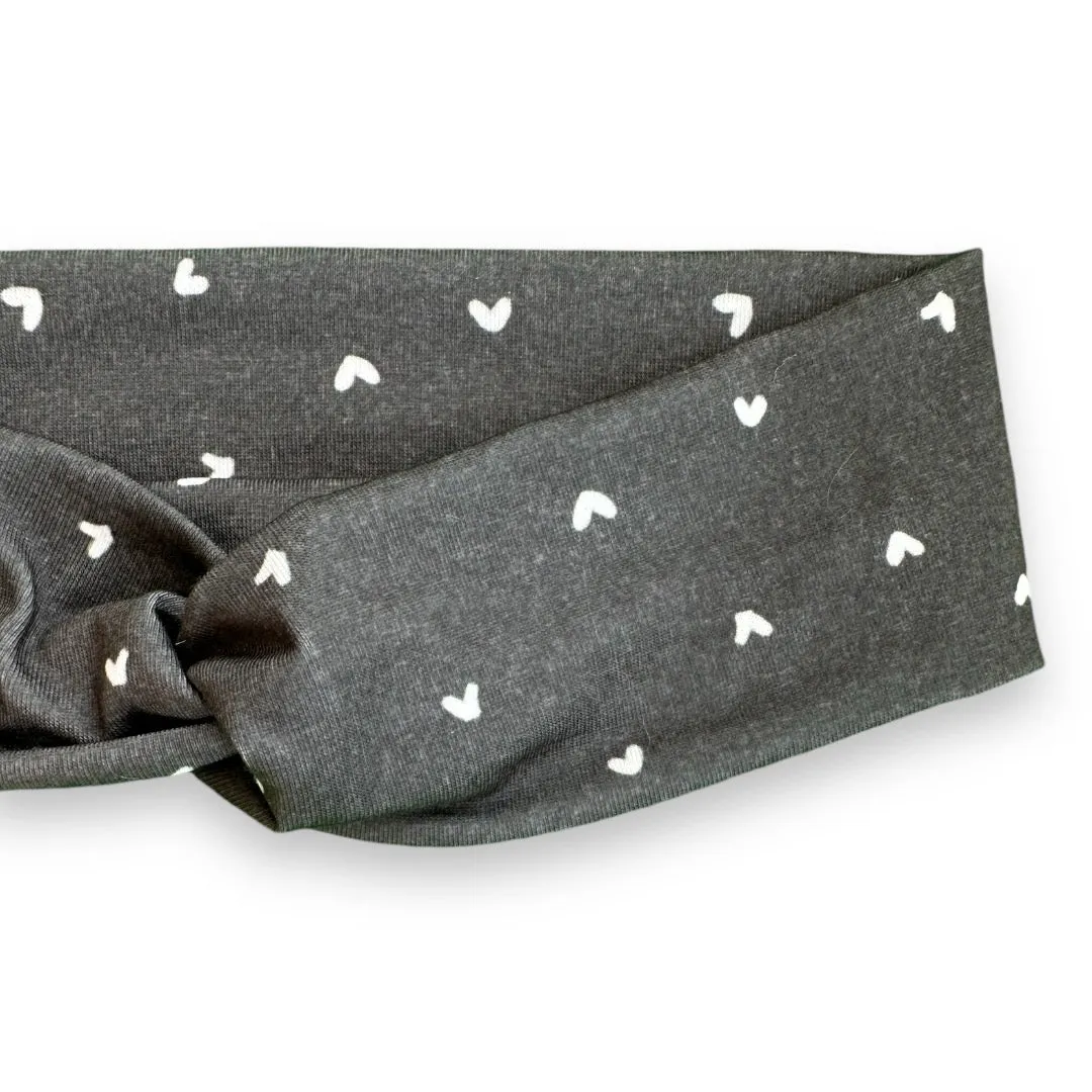 Hearts on Charcoal Knotties Headband