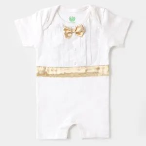 Infant Boys Knitted Romper Tuxedo - White