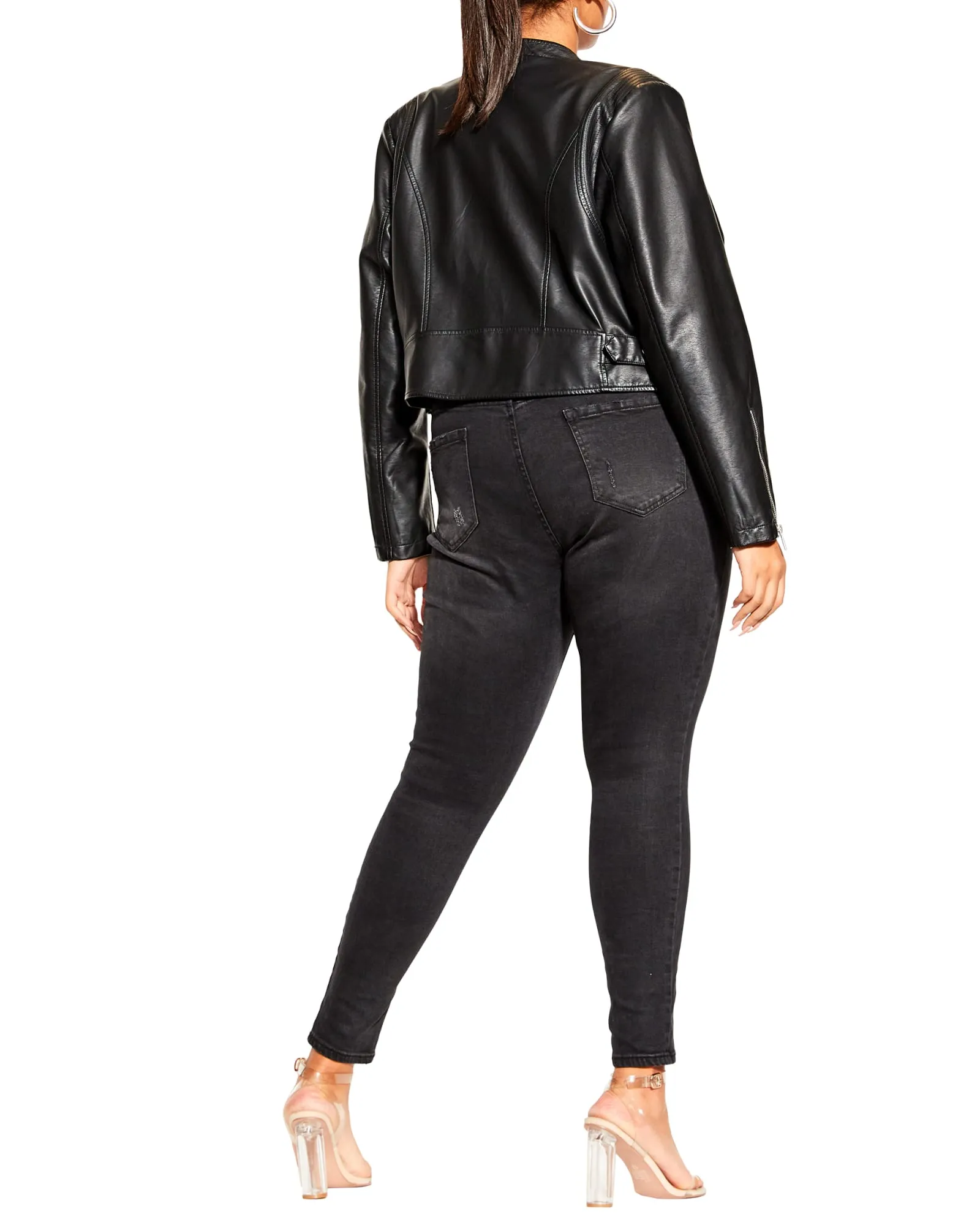 Katie Cropped Biker Jacket | Black