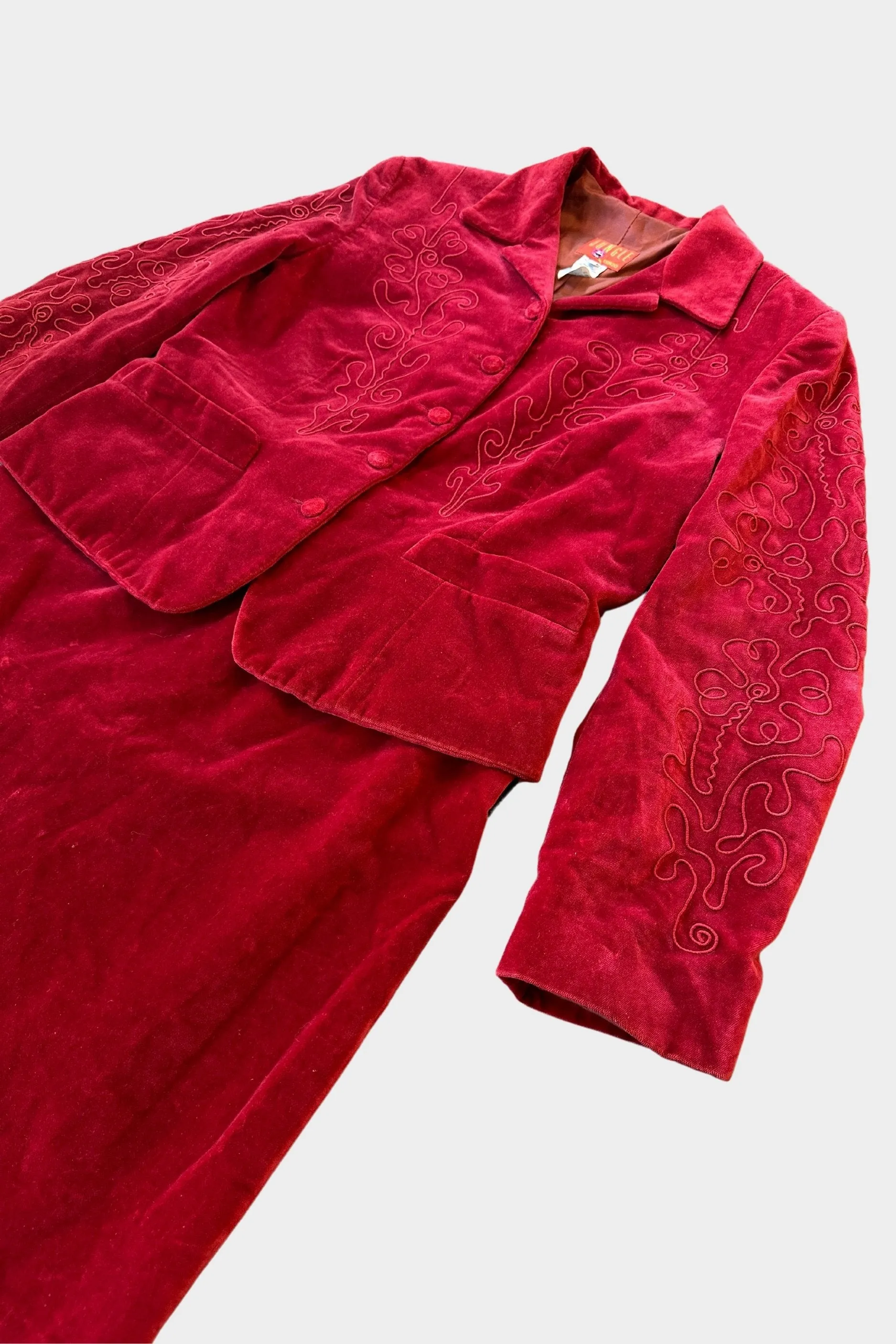 Kenzo Vintage Velvet Red Skirt Suit