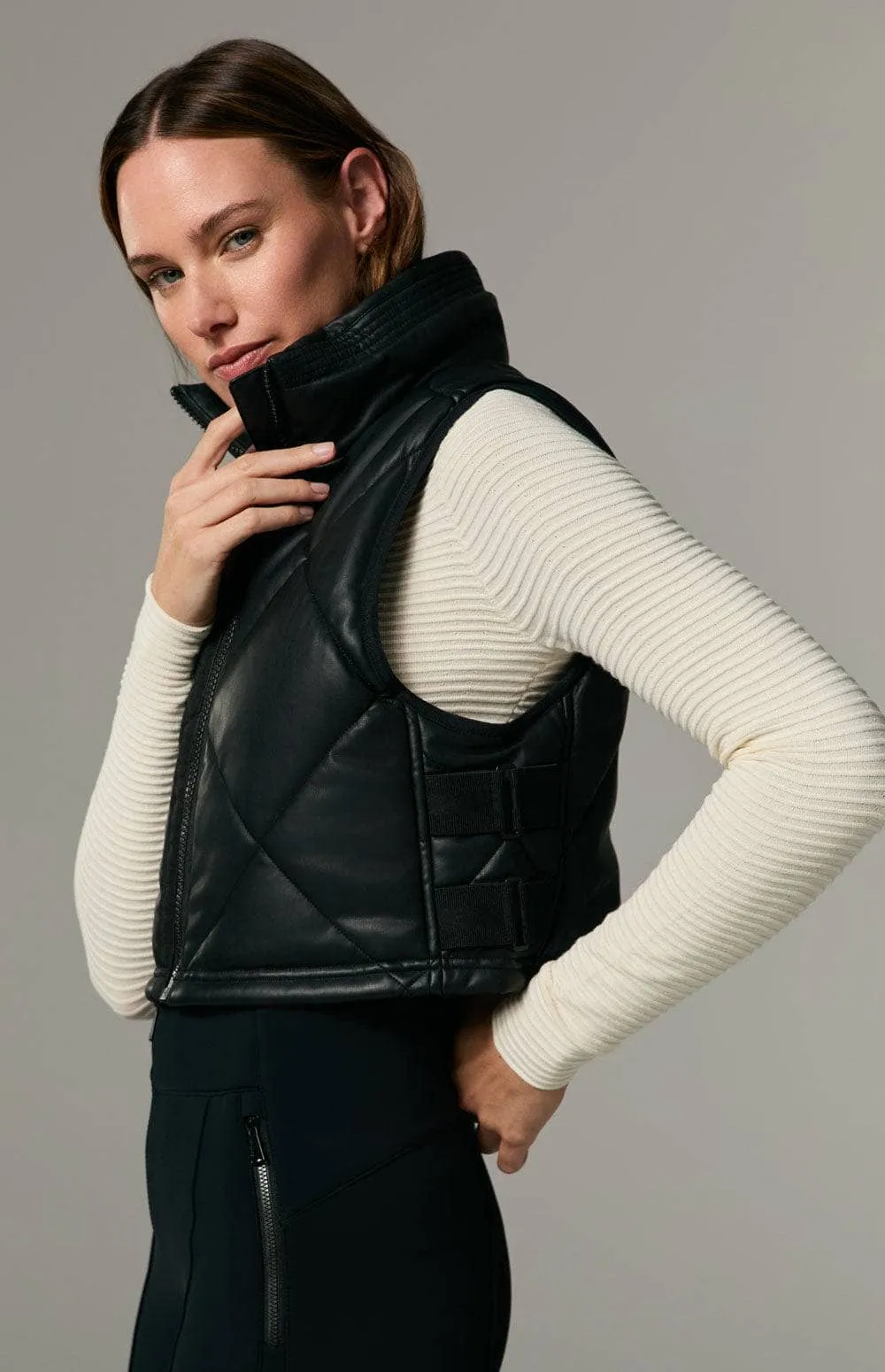 La Vitesse II Cropped Vest | Black Faux Leather