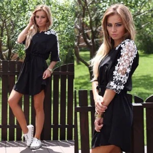 Ladies Lace insert mini shirt dress