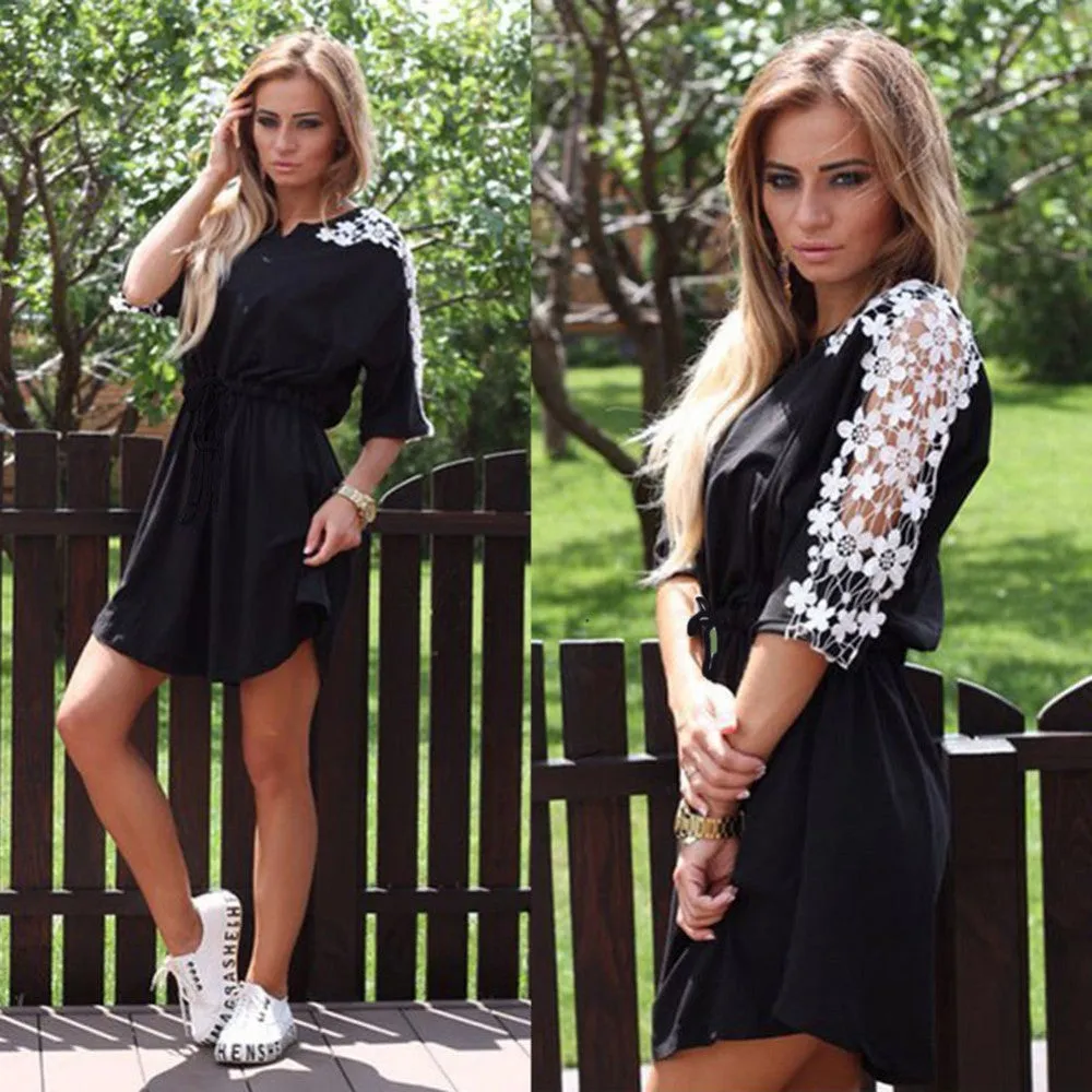 Ladies Lace insert mini shirt dress
