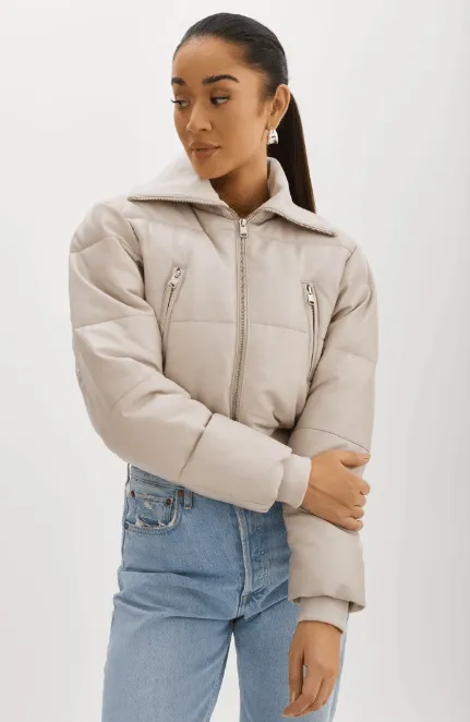 Lamarque Livia Leather Puffer Jacket in Oat