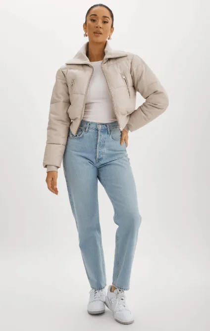 Lamarque Livia Leather Puffer Jacket in Oat