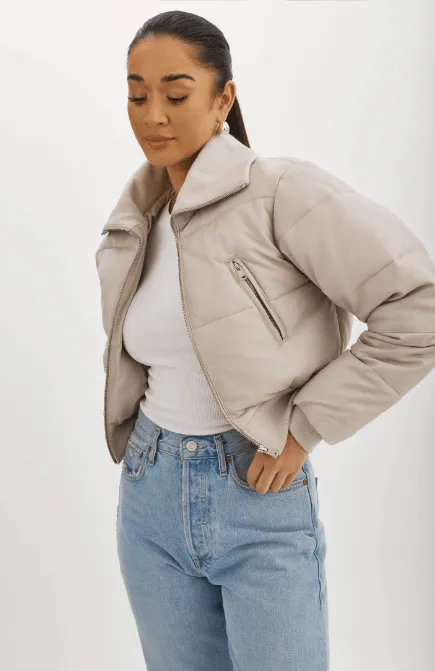 Lamarque Livia Leather Puffer Jacket in Oat
