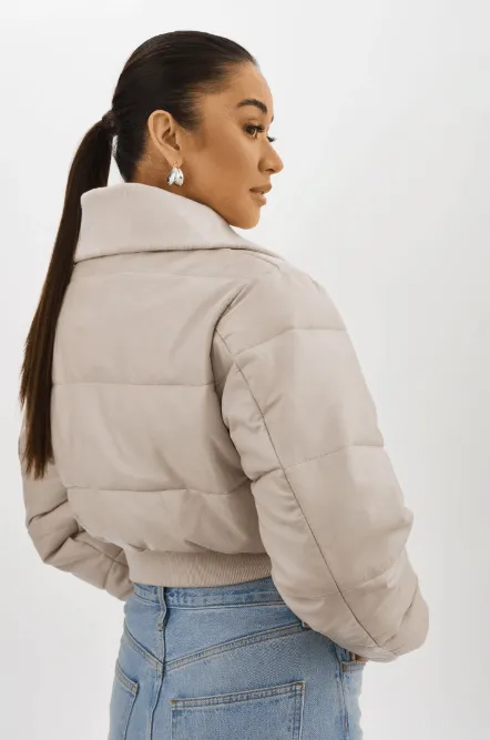 Lamarque Livia Leather Puffer Jacket in Oat